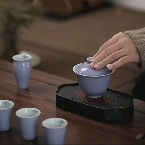 Elegant Orchid Gai Wan Covered Bowl Chinese Tea Set Purple