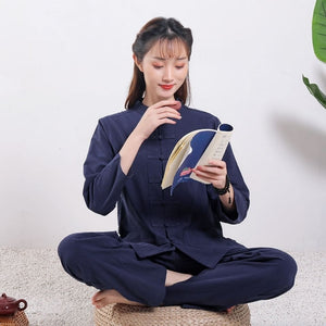 Tea Clothing 2 pcs Linen Female Male Chinese Tang Style Zen Style