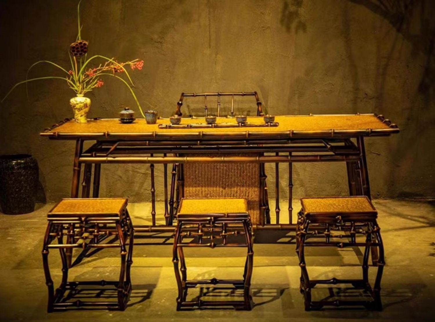 Vintage Bamboo Tea Table Tea House Furniture Black