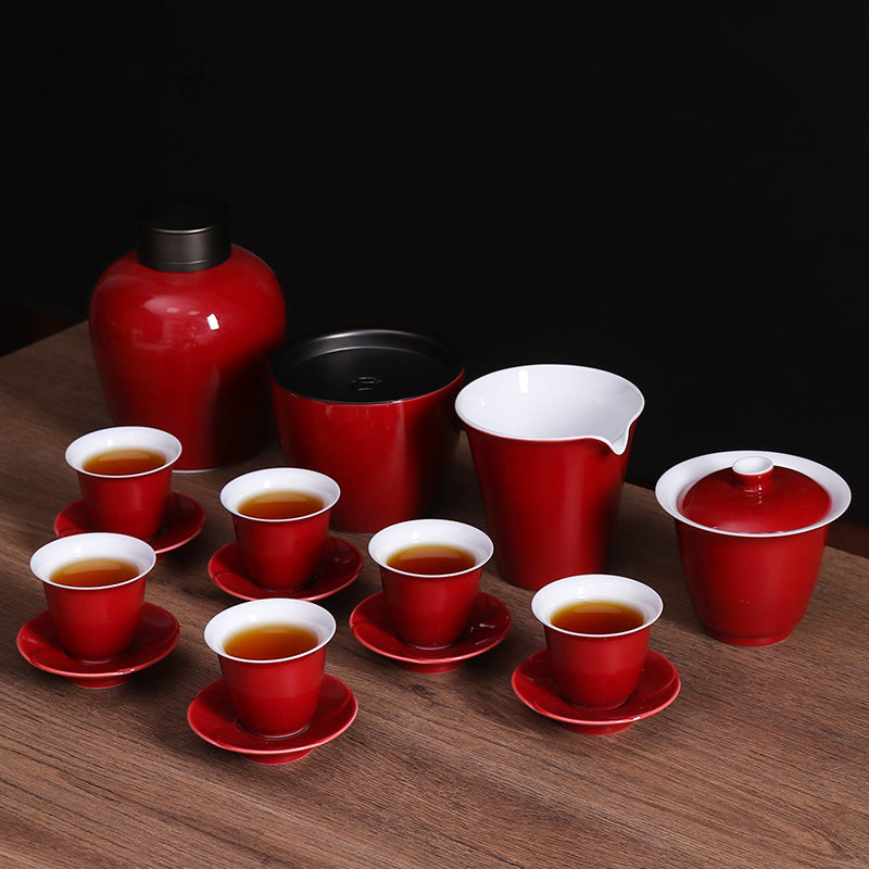 Tea Ceremony_Ceramic_ Tea Set_Chinese New Year_Chinese Red_16 pcs