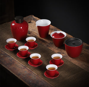 Tea Ceremony_Ceramic_ Tea Set_Chinese New Year_Chinese Red_16 pcs