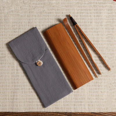 Bamboo Tea Accessories_Tea Holder_Tea Spoon_Tea Clamp_Linen Pouch_4 pcs