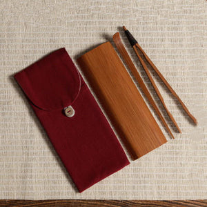 Bamboo Tea Accessories_Tea Holder_Tea Spoon_Tea Clamp_Linen Pouch_4 pcs