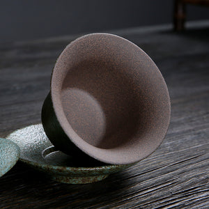 Tea Ceremony_Coarse Pottery_Covered Bowl_Green_3 pcs