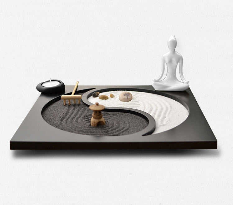 Accesorios de terapia de té_Juego de mesa de arena Tai Chi_Blanco y negro_8 piezas