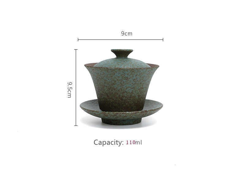 Tea Ceremony_Coarse Pottery_Covered Bowl_Green_3 pcs