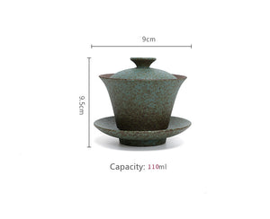 Tea Ceremony_Coarse Pottery_Covered Bowl_Green_3 pcs