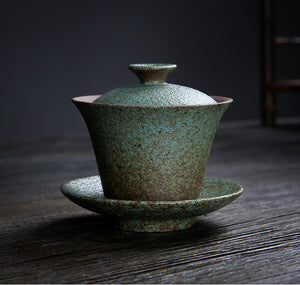 Tea Ceremony_Coarse Pottery_Covered Bowl_Green_3 pcs