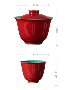 Tea Ceremony_Ceramic_ Tea Set_Chinese New Year_Chinese Red_3 pcs