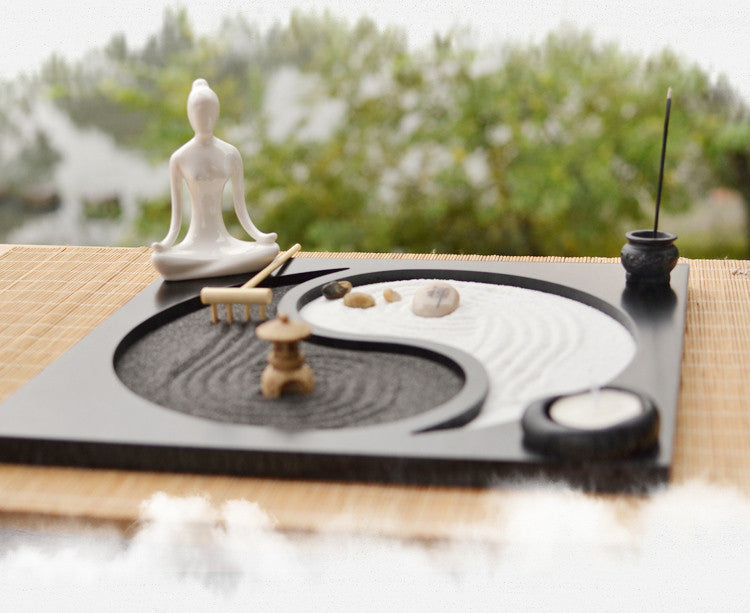 Accesorios de terapia de té_Juego de mesa de arena Tai Chi_Blanco y negro_8 piezas