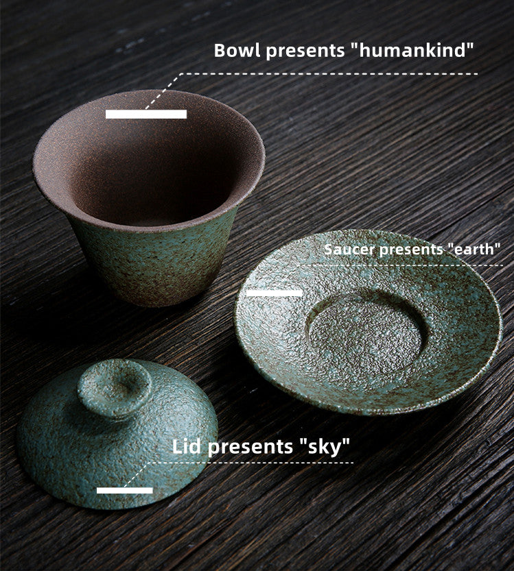 Tea Ceremony_Coarse Pottery_Covered Bowl_Green_3 pcs